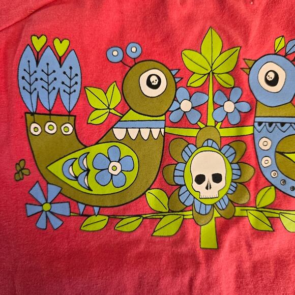 Twice Shy Floral Skull Salmon Colored Organic Fashion Tank Top size Large - Picture 9 of 12